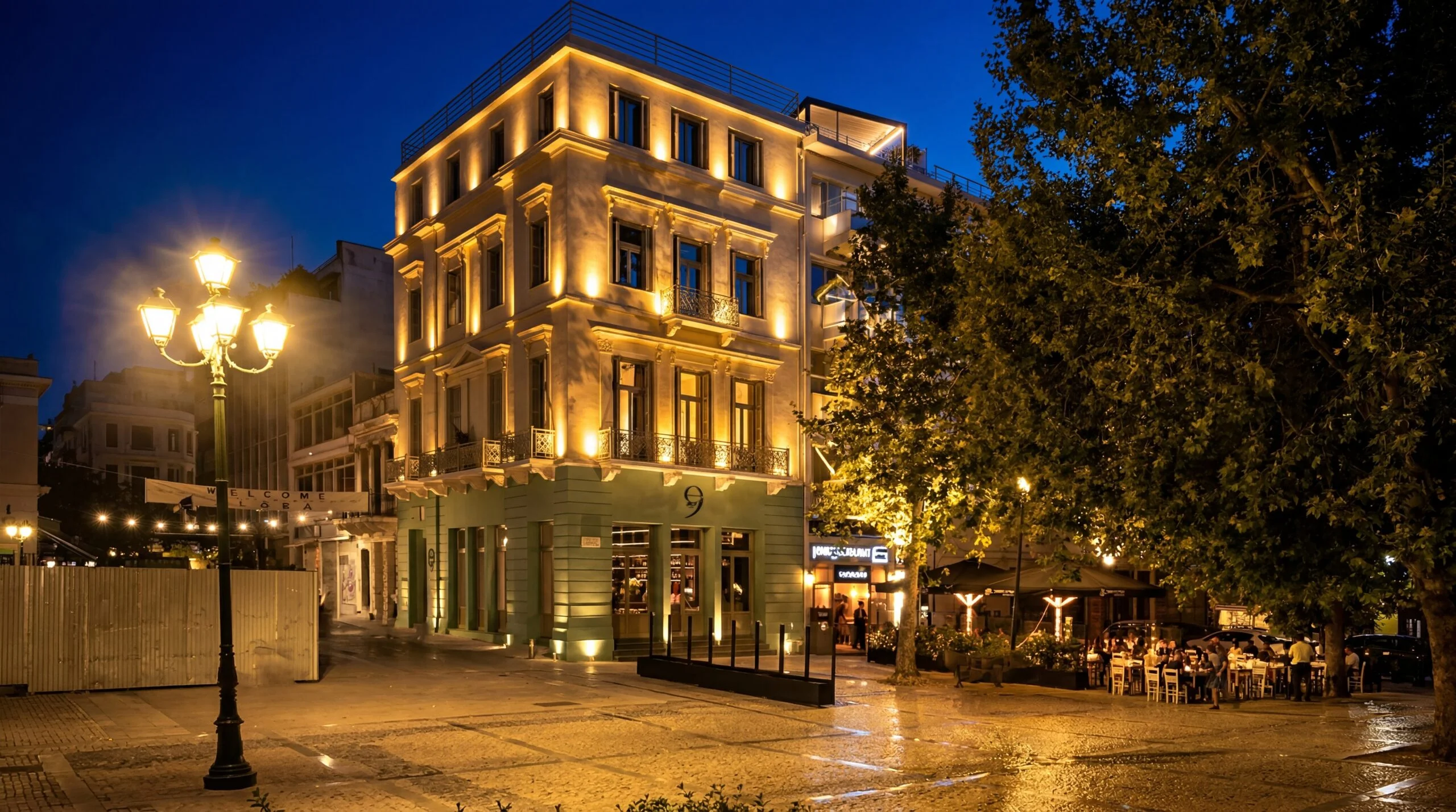 Nine Athens Hotel — Neoclassical facade in Plaka
